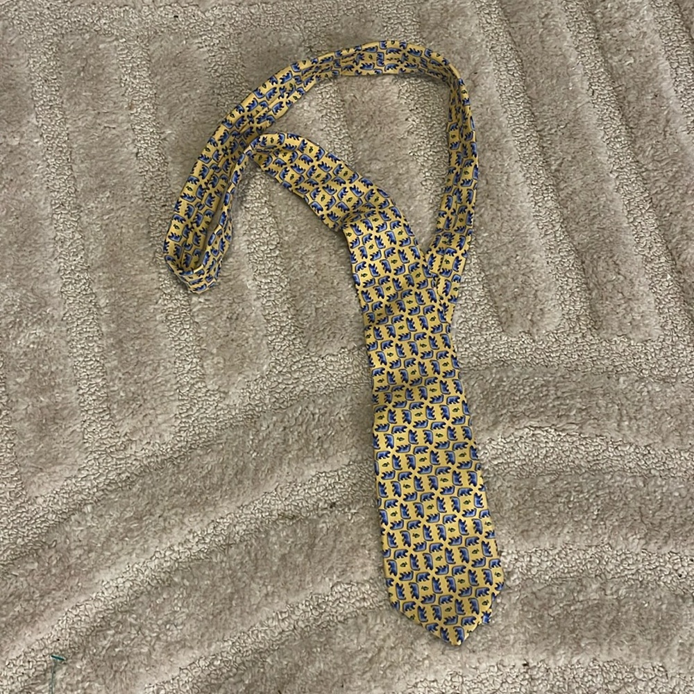 Talbots kids vintage yellow blue bear boys silk tie